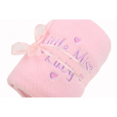 Personalised Embroidered Baby Girl Blanket With Cute Name/Hearts Design